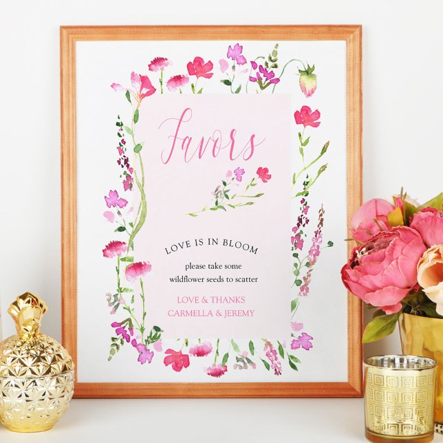 Rosa Wildblume Samen Brautparty Favoriten Signiere Poster (Favor table sign sign from my Pink Wildflower Collection. )