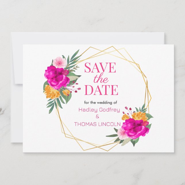 Rosa Wildblume Save the Date Einladung (Vorderseite)