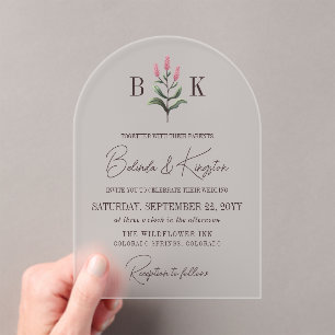Rosa Wildblume Sprig Monogram Wedding Acryleinladungen