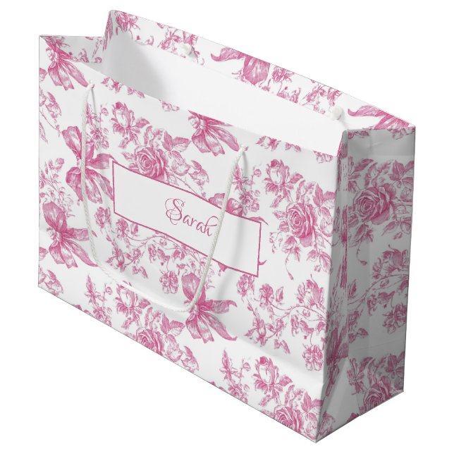 Rosa Wildblume Tee Brautparty Große Geschenktüte (Vorderseite Schrägansicht)