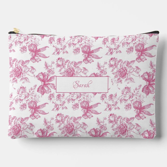 Rosa Wildblume Tee Brautparty Zubehörtasche (Vorderseite)