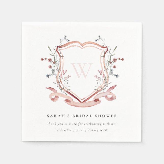 Rosa Wildblume Wappen Brautparty Serviette (Vorderseite)