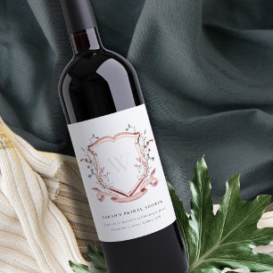 Rosa Wildblume Wappen Brautparty Weinetikett