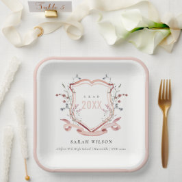 Rosa Wildblume Wasserfarbe Wappen Abschluss Pappteller