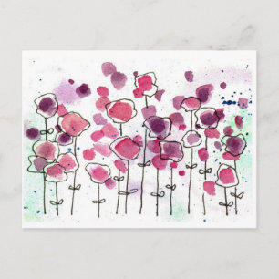 Rosa Wildblume Wasserfarben-Blume Postkarte