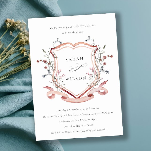 Rosa Wildblume Wasserfarben Wappen Morgens Einladung (Von Creator hochgeladen)