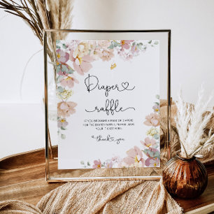 Rosa Wildblume Windeln Tombola Babydusche Poster