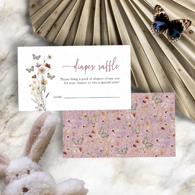 Rosa Wildblume Windelwanne Begleitkarte (Dusty Pink Boho Wildflower Diaper Raffle Enclosure Card by Painted Paperie
)
