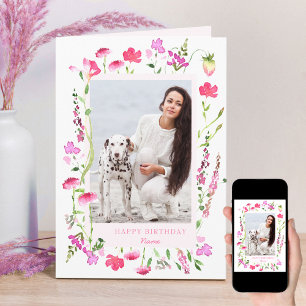 Rosa Wildblume Zarte Florale Foto-Geburtstagskarte Karte