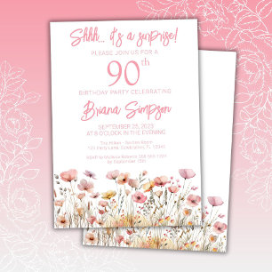 Rosa Wildblumen 60. Überraschung Geburtstagsparty Einladung