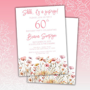 Rosa Wildblumen 60. Überraschung Geburtstagsparty Einladung
