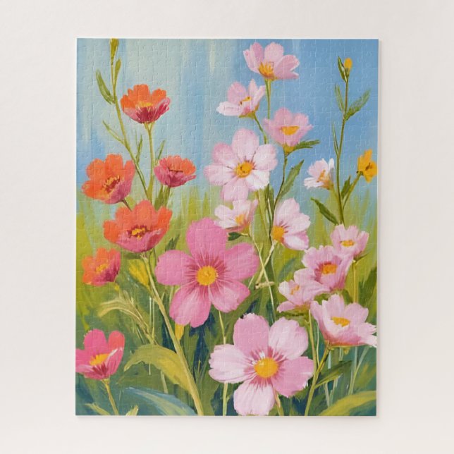 Rosa Wildblumen | Aquarell-Blumenmalerei Puzzle (Vertikal)