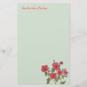 Rosa Wildblumen auf der Seite Grün mit dem Namen F Briefpapier