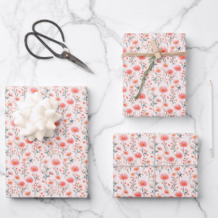 Rosa Wildblumen auf Elfenbein Geschenkpapier Set