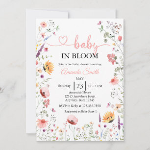 Rosa Wildblumen-Baby in Blüte Florale Babyparty-Ei Einladung
