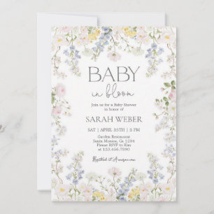 Rosa Wildblumen-Baby-Mädchen-Party Einladung