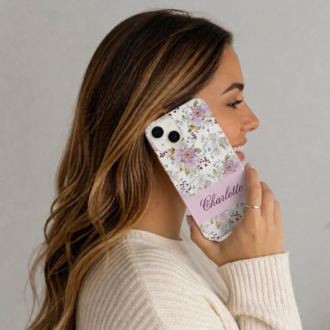 Rosa Wildblumen-Blumen Chic Name Stil iPhone Hülle (Pink Wildflower Floral Chic Name Style iPhone Case)