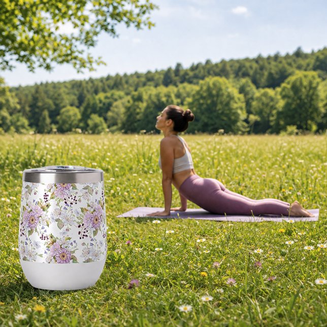 Rosa Wildblumen-Blumen-feminines Design (Pink White Purple Watercolor Wildflower Thermal Wine Tumbler)