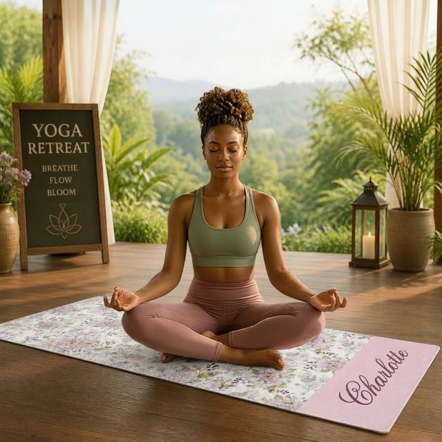 Rosa Wildblumen-Blumen-Serenity-Monogramm-Design Yogamatte (Pink Wildflower Floral Serenity Monogram Design Yoga Mat)