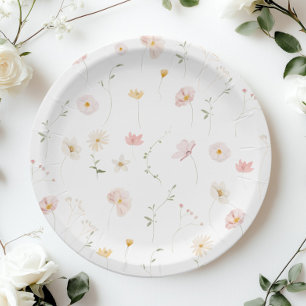 Rosa Wildblumen-Blüten-Baby-Party Pappteller
