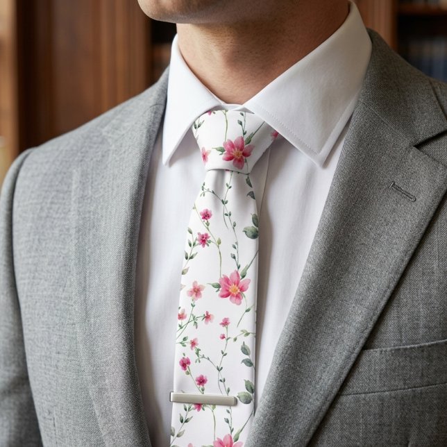 Rosa Wildblumen Boho trendy einzigartig Krawatte (Von Creator hochgeladen)