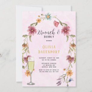 Rosa Wildblumen Brunch & Bubbly Einladung