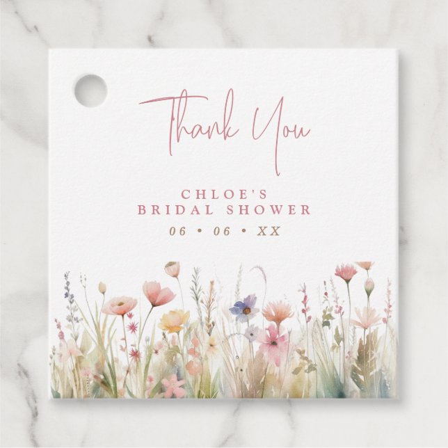 Rosa Wildblumen Danke Brautparty Geschenkanhänger (Vorderseite)