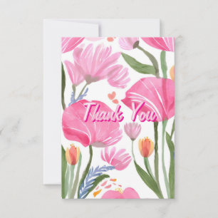Rosa Wildblumen Florale Aquarellmalerei Dankeskarte