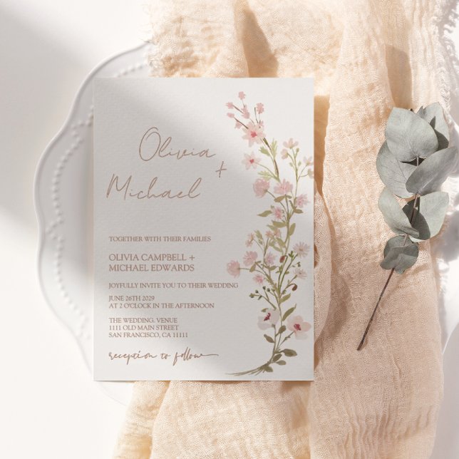 Rosa Wildblumen Garten Hochzeit Rose Gold Folieneinladung (Von Creator hochgeladen)