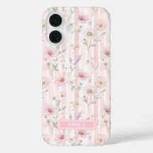 Rosa Wildblumen gestreifte Monogrammierte