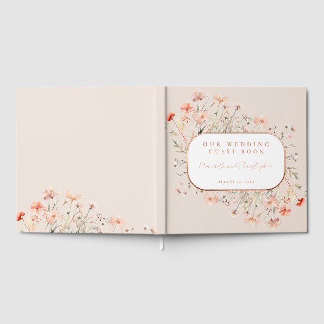 Rosa Wildblumen Hochzeit Rose Gold Gästebuch (Voll)