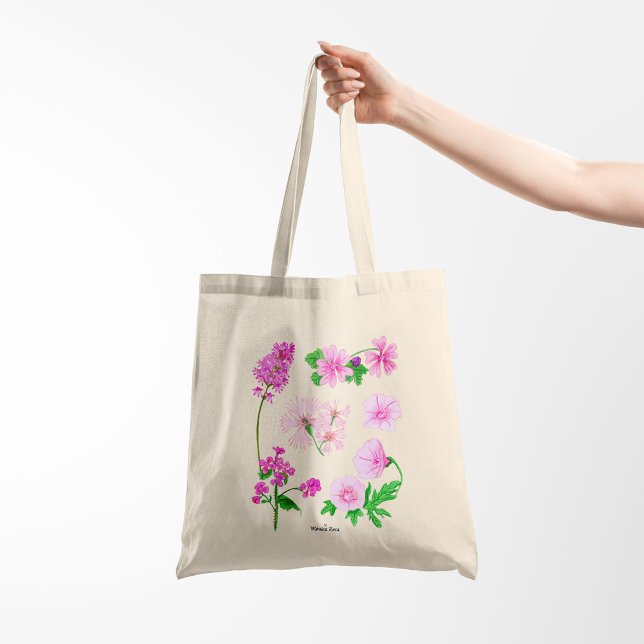 Rosa Wildblumen in Aquarellen Tragetasche (Hand bag with hand painted watercolor flowers)