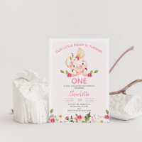 Rosa Wildblumen Kleines Piggy 1. Geburtstag Party