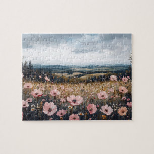 Rosa Wildblumen Landschaft Puzzle