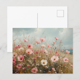 Rosa Wildblumen Landschaftliche Malerei Postkarte