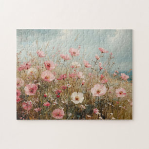 Rosa Wildblumen Landschaftliche Malerei Puzzle