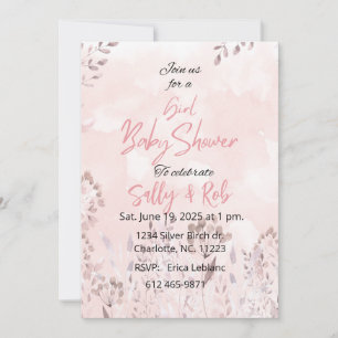 Rosa Wildblumen Mädchen Dusche Einladung