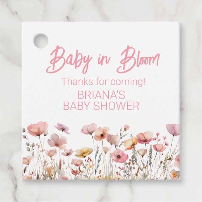 Rosa Wildblumen Mädchendusche Geschenkanhänger (Vorderseite)