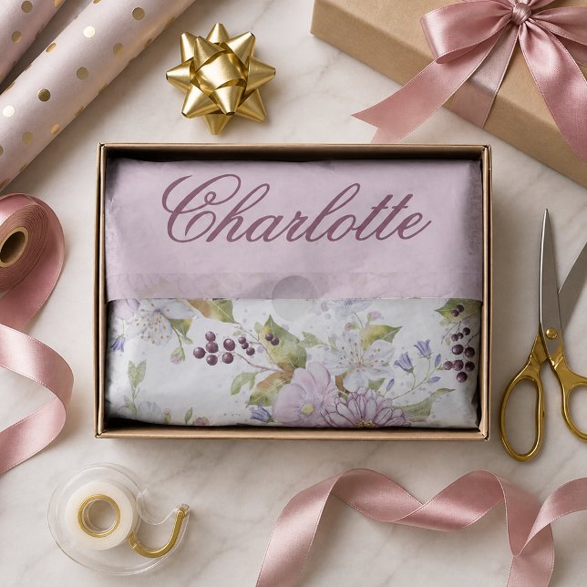 Rosa Wildblumen-Monogramm-Geschenkverpackungsdesig Seidenpapier (Pink Wildflower Monogram Gift Wrap Design Tissue Paper)