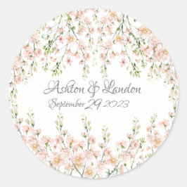 Rosa Wildblumen Rosa Blush Elegantes Blumendatum Runder Aufkleber