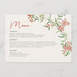 Rosa Wildblumen-Rose Frühlingsgirlande Hochzeit Menükarte