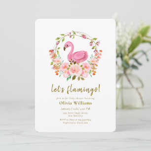 Rosa Wildblumen-Rosen-Kranz Flamingo Baby Shower Einladung