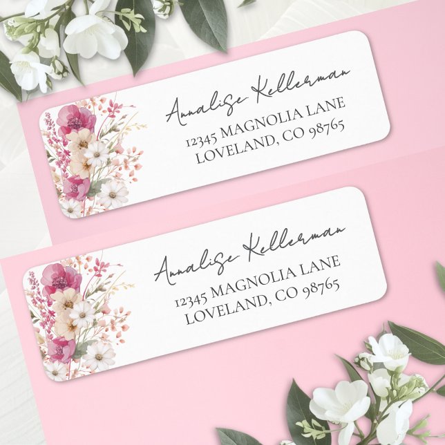 Rosa Wildblumen Rücksendeadresse (Pink Wildflower Return Address Label )