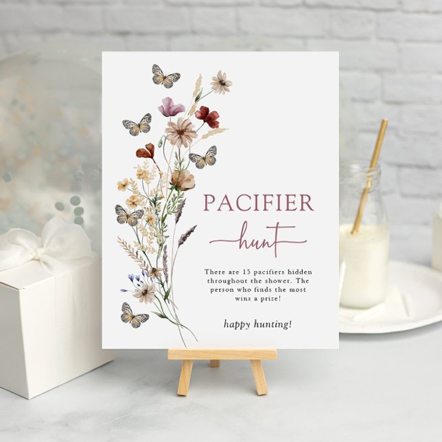 Rosa Wildblumen-Schnuller Poster (Dusty Pink Wildflower Pacifier Hunt Game Poster by Painted Paperie
)