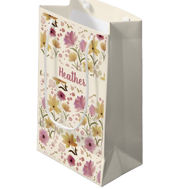 Rosa Wildblumen-Wasserfarbe-Monogramm-Name Kleine Geschenktüte (Von Creator hochgeladen)