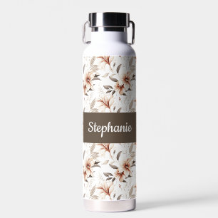 Rosa Wildblumen-Wasserfarbe-Monogramm-Name Trinkflasche