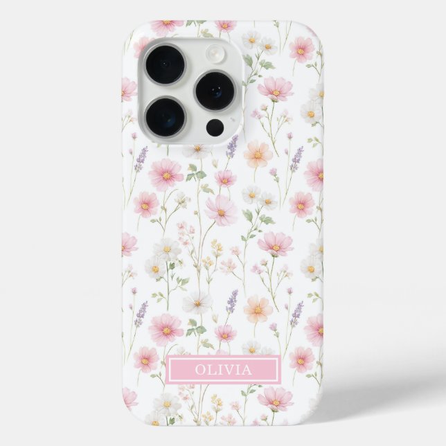 Rosa Wildblumen-Wasserfarben-Monogramm Case-Mate iPhone Hülle (Rückseite)