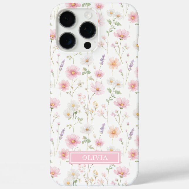 Rosa Wildblumen-Wasserfarben-Monogramm Case-Mate iPhone Hülle (Rückseite)