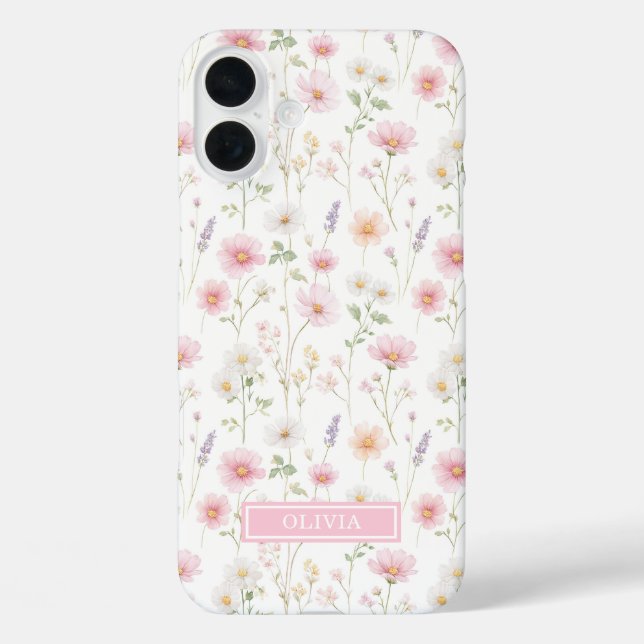 Rosa Wildblumen-Wasserfarben-Monogramm Case-Mate iPhone Hülle (Rückseite)