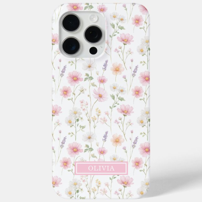 Rosa Wildblumen-Wasserfarben-Monogramm Case-Mate iPhone Hülle (Rückseite)